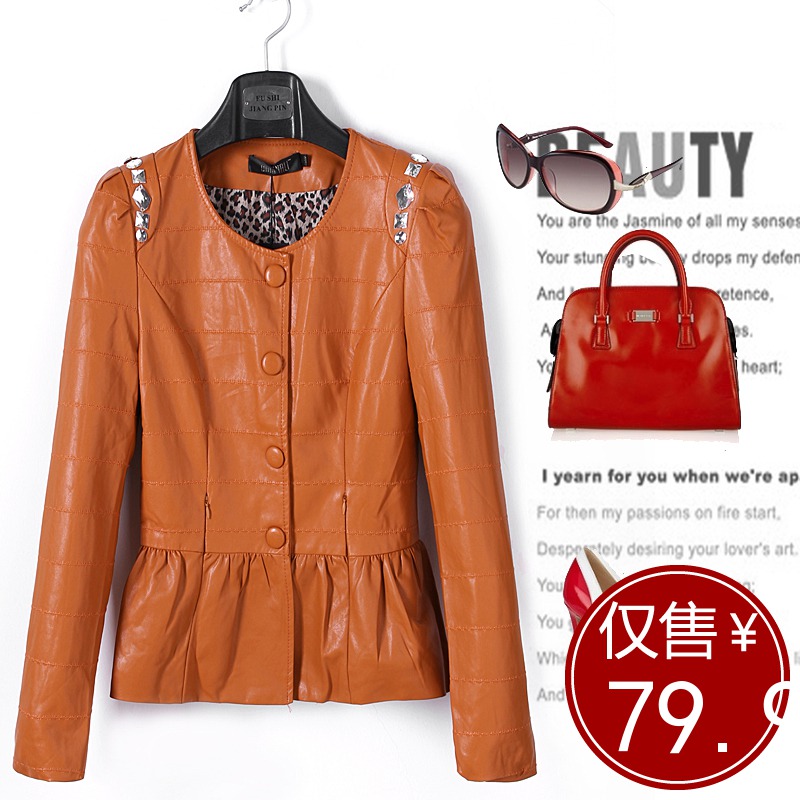 Free shipping! Spring women's slim long-sleeve diamond outerwear PU women's leather jacket leather clothing female 80120
