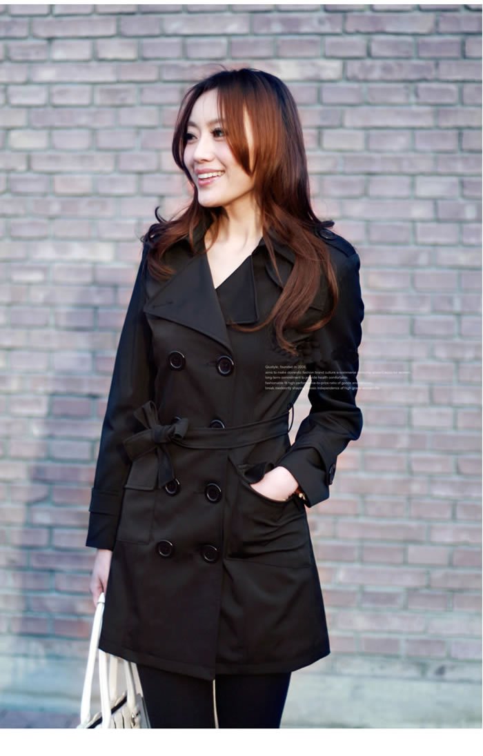 Free shipping Spring women trench coat outerwear overcoat office lady dress promotion clearance Black Grey color china M L size