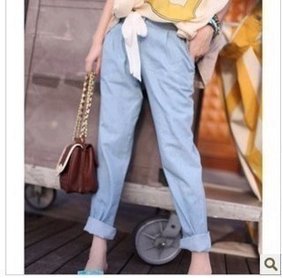 Free shipping  sprint summer women's comfortable denim bandage casual trousers