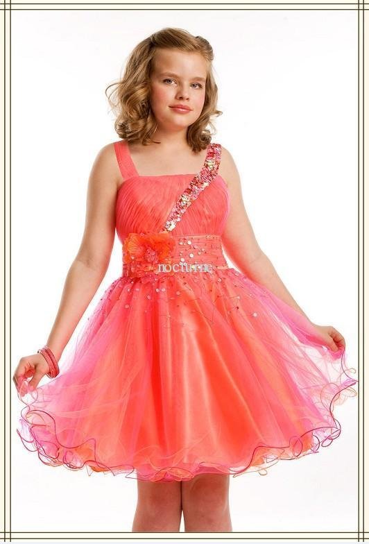 Free Shipping Square Collar Beaded Sequins Girl Dress Organza Flower girl Dress