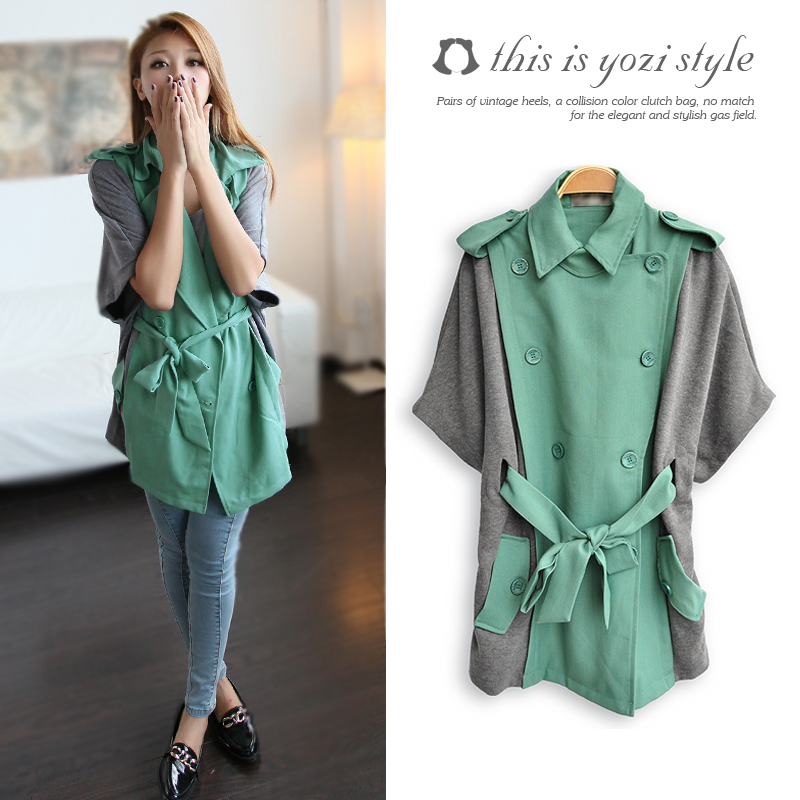 Free shipping Star style yozi 2012 autumn new arrival loose batwing sleeve lacing cloak trench ac250