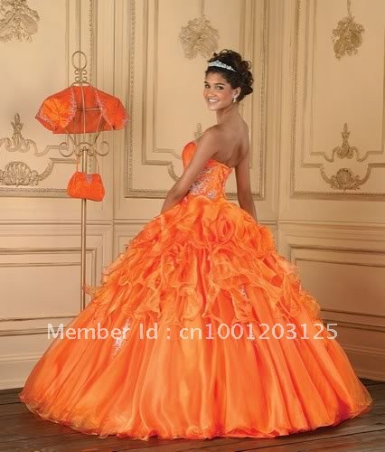 Free shipping!Stock Orange Quinceanera dress Prom Ball Gowns Evening Dresses 6 8 10 12 14 16 back lace-up