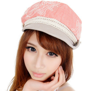 free shipping Strap buckle lace embroidery decoration women's octagonal hat short brim newsboy cap hat