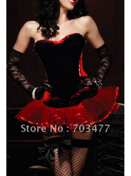 Free Shipping  Strapless Corset  with Front Bust closure Lace up Back for Cinching Overbust Corset with Mini Dress
