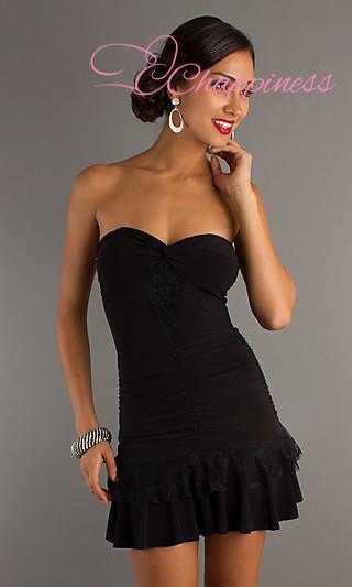 Free Shipping Strapless Sweetheart Little Black Dress Fitted Tiered Dress