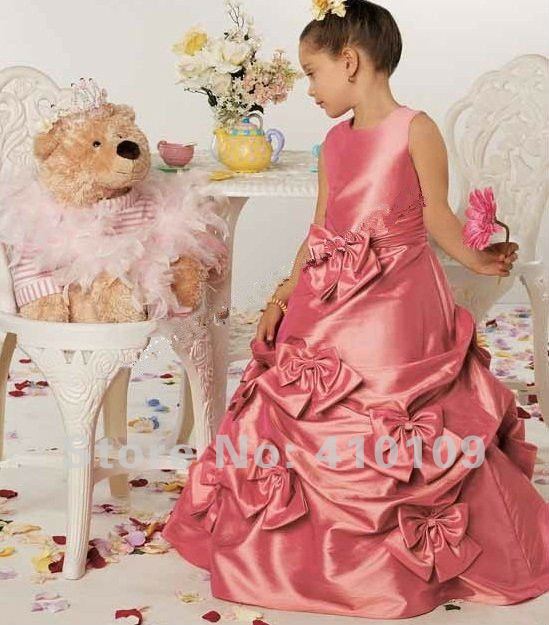 Free Shipping  Straps Satin  Hand Made Bow RMG163   Flower Girl Dress /Child Dress/Ball Gown Dresses/ girls' gown