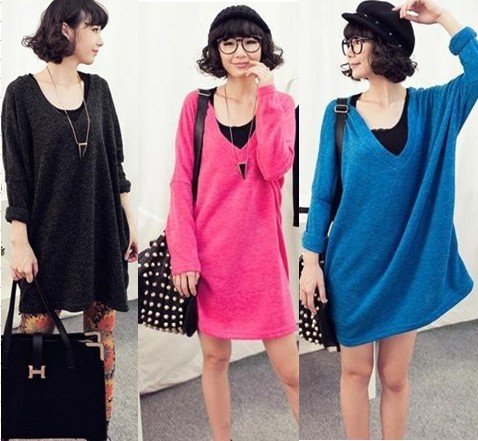 Free Shipping!!! Street Popular Deep V-neck Soft Comfortable Long Sweater Black/Grey/Blue/Pink