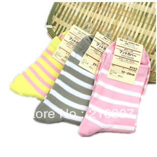 Free Shipping stripe cotton knee-high socks 100% cotton candy color casual socks