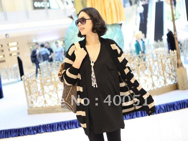 Free Shipping Stripes Cardigan Coat for Pregnant Women, Long Sleeved, for Spring/Fall 2043
