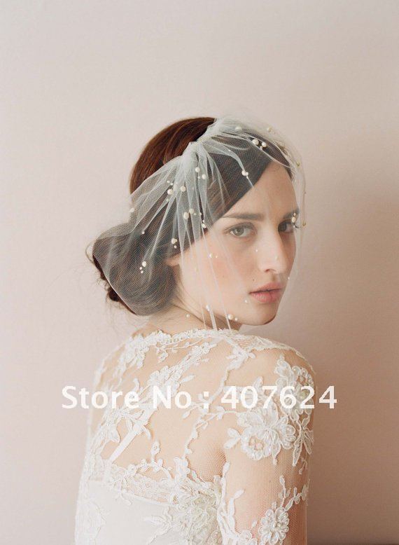 Free shipping, Stunning 1-layer tulle fine wedding birdcage bridal veils, wedding birdcage face veil w/ scattered pearl