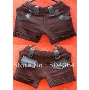 Free Shipping Stylish Fake Pocket Decorated Knit Shorts Coffee WD12091915