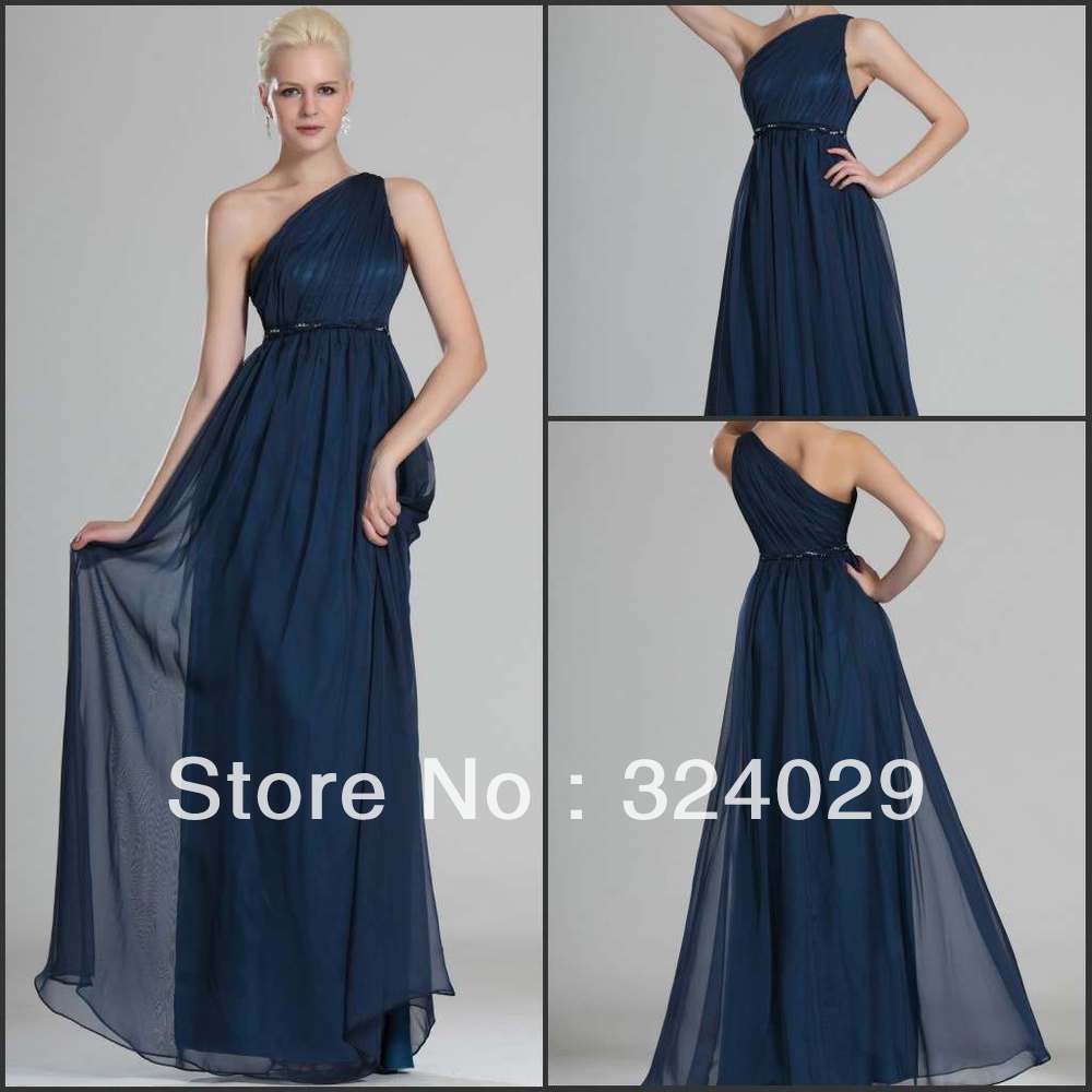 Free Shipping Stylish One Shoulder Scoop Neckline Floor Length Chiffon Evening Dress 2013