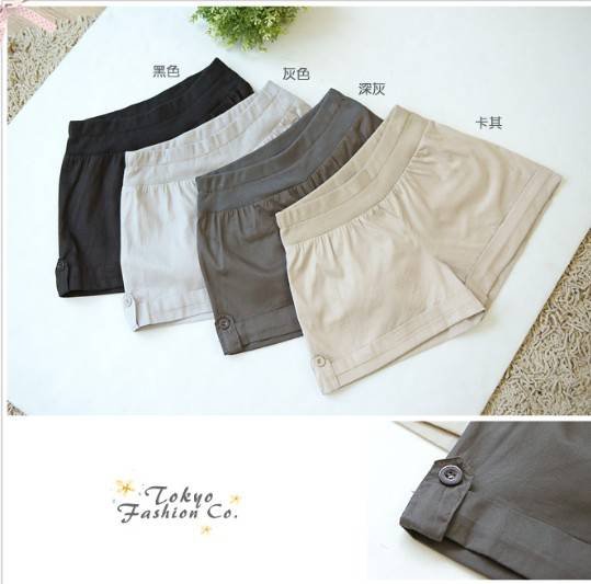 Free Shipping  Stylish Pure Color Turn-up Button Short Pants QM12091413-2