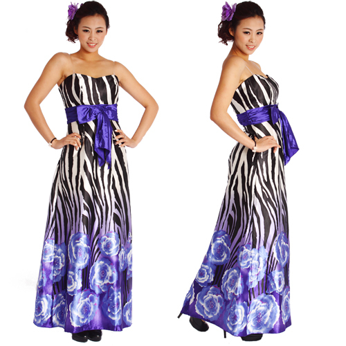 Free Shipping Stylish Strapless Zebra Party Dress Lovely Bridesmaid Dress Maxi Cocktail Dress 07042PU