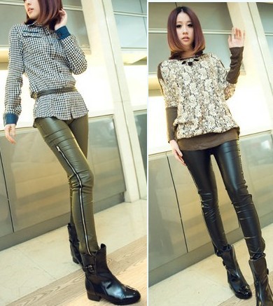 free shipping Submissively 2011 patchwork leather pants pencil pants skinny pants jeans female zipper leather patchwork 2