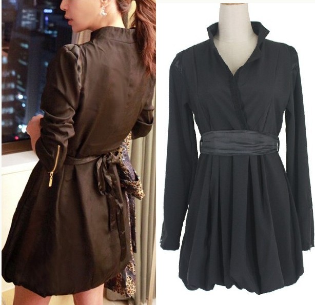 free shipping Submissively clothing 2012 fashion elegant stand collar slim waist skirt medium-long trench thin trench