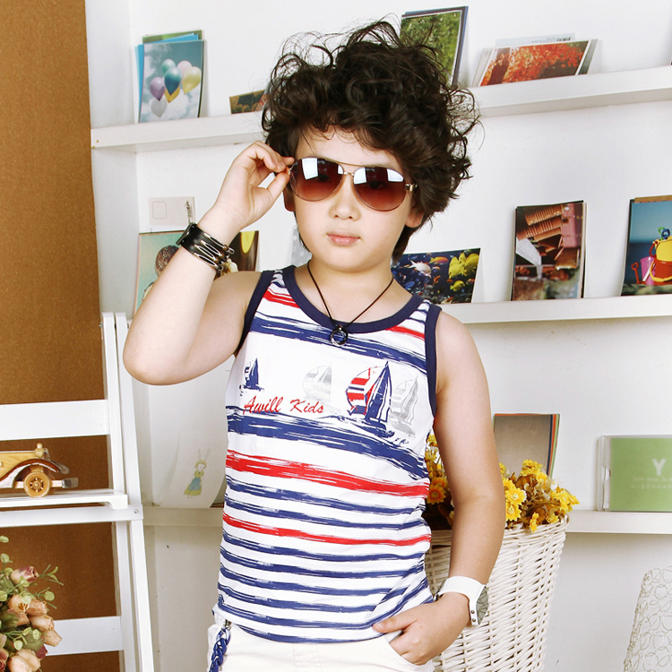 free shipping- Summer 2013 casual boys clothing small vest male child t-shirt cotton short-sleeve 100%