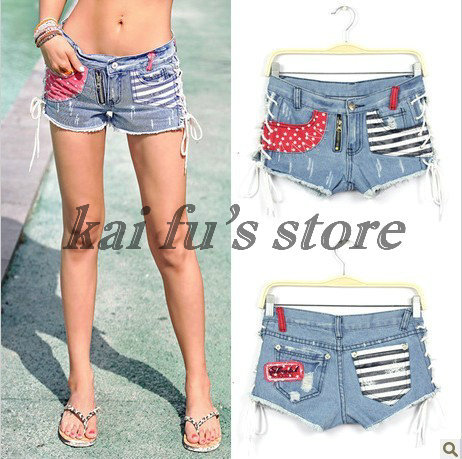 Free shipping Summer 2013 Fashion Sexy Provocatively Sidepiece Bandage Low-waist short Denim Shorts Female Jeans For Women pants