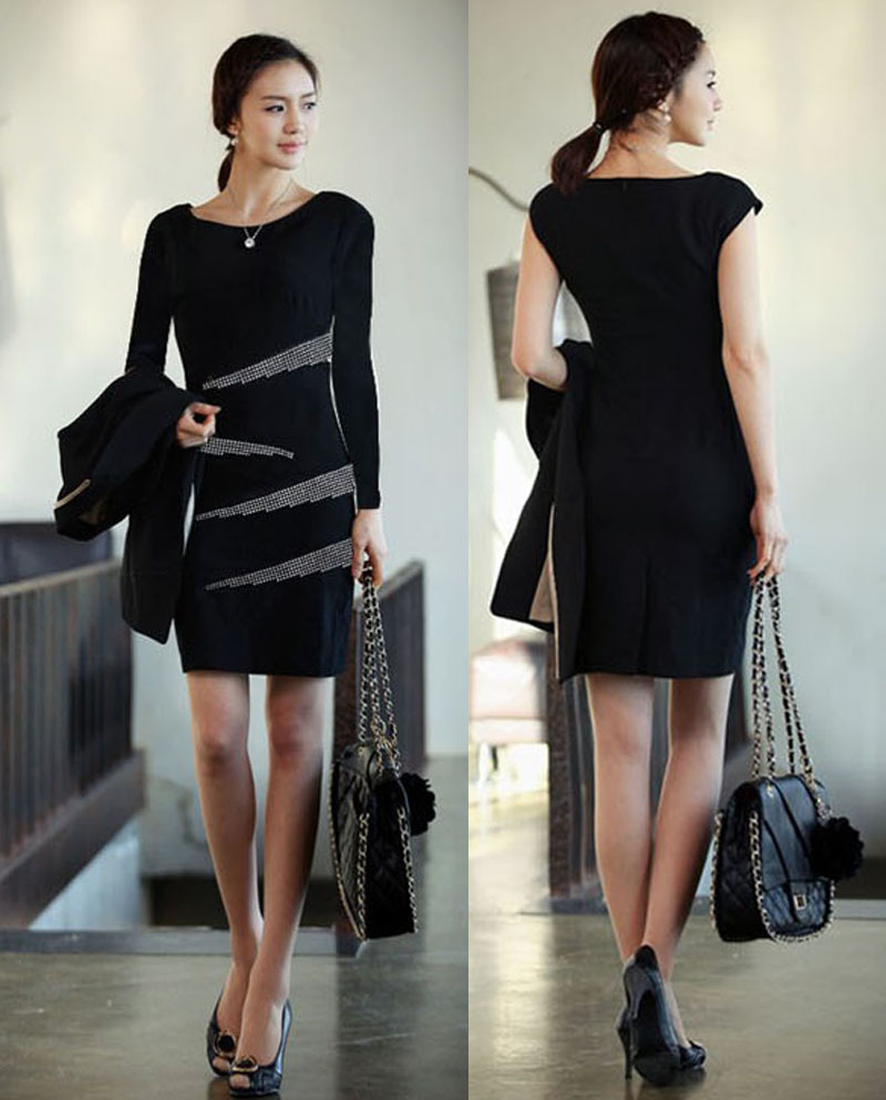 Free Shipping Summer Autumn winter Women slim plus size Rhinestone Fashion Elegant OL ladies dresses