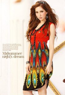 Free shipping Summer bohemia sexy dress sleeveless vest short skirt peacock Multiple colors beach dress women's