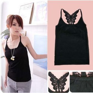 Free Shipping ! Summer butterfly pattern candy color 100% cotton female woven vest small vest knitted spaghetti strap