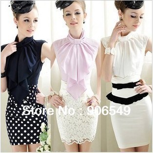 Free shipping Summer elegant sleeveless women's office OL shirt Dress Shirt   Ladies bow charming sexy cool blouse