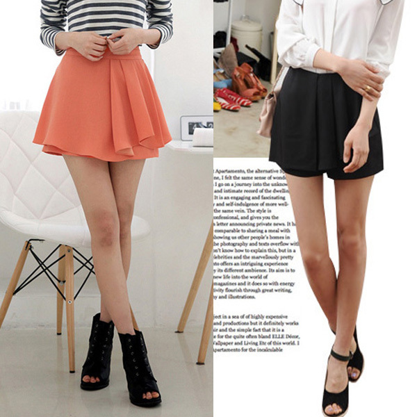 Free Shipping! Summer fashion pleated hot pants shorts skirt W856 Wholesale & Retail Size: S, M, L 2 colors: Orange & Black