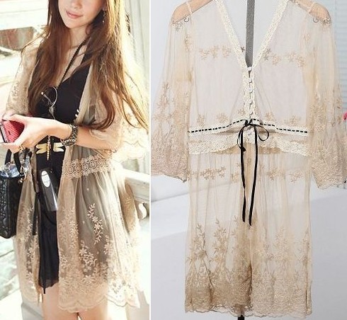 free shipping Summer fashion vintage elegant lace cutout cardigan transparent coat short jacket sun protection clothing female