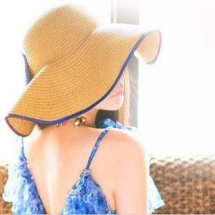 Free shipping  Summer female big hat along beach cap bow sun hat sunbonnet large brim strawhat