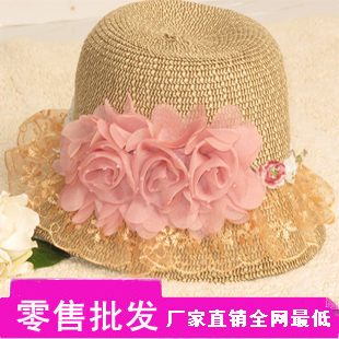 FREE SHIPPING Summer female flower lace hat beach cap sunbonnet sun hat beach strawhat bucket hat