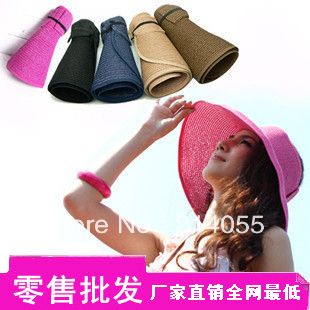 free shipping Summer female folding visor sunbonnet beach cap sun hat large-brimmed strawhat
