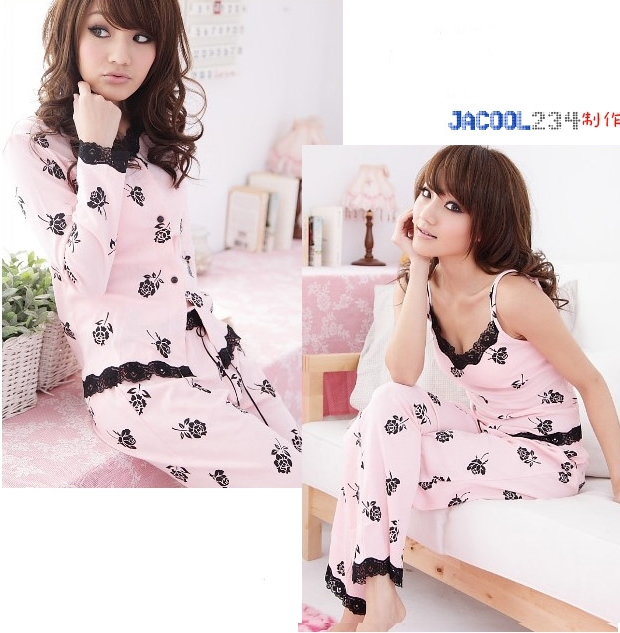 FREE SHIPPING,Summer female pajamas ,pajama set for Women /Lady,homewear,Flower,2 styles(thin and thick),drop shipping