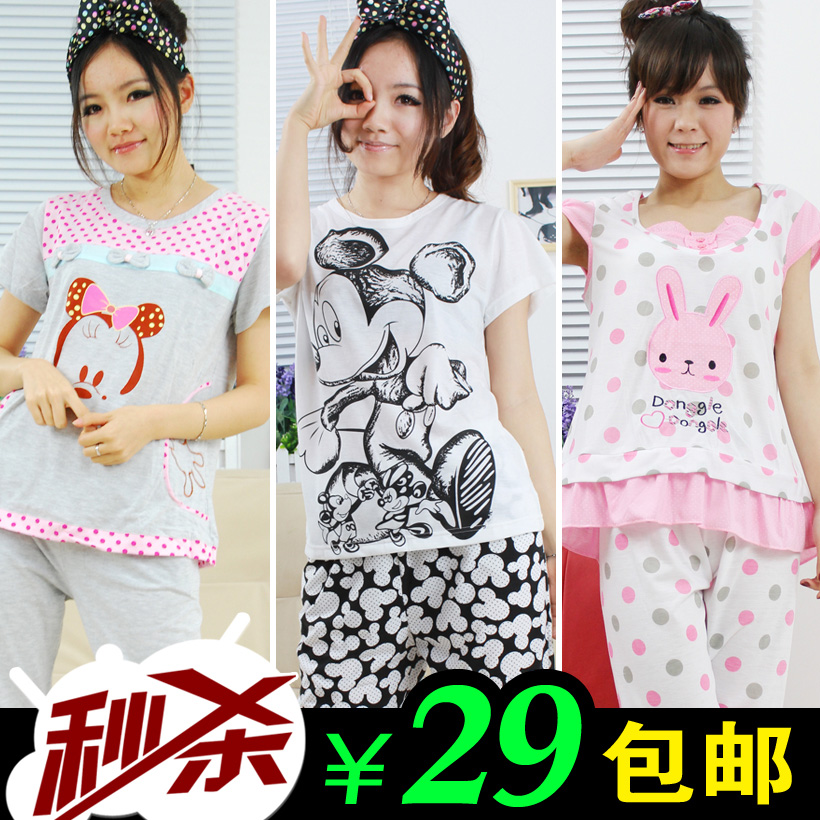 Free shipping! Summer female sleepwear summer cartoon short-sleeve shorts sleepwear lounge set women's beauty