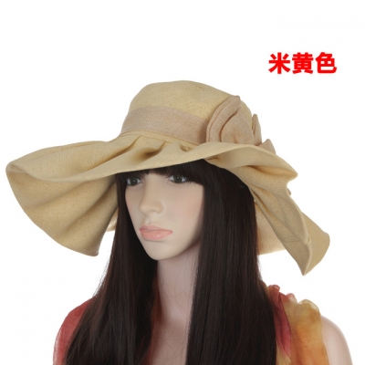Free Shipping Summer hat sun hat sunbonnet female summer anti-uv beach cap big linen sun hat