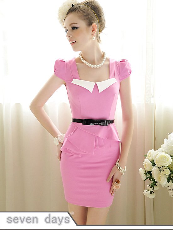 Free Shipping Summer Hot Sale Sexy Lotus Edge Square Neck Puff Sleeve Dress CL052113RD