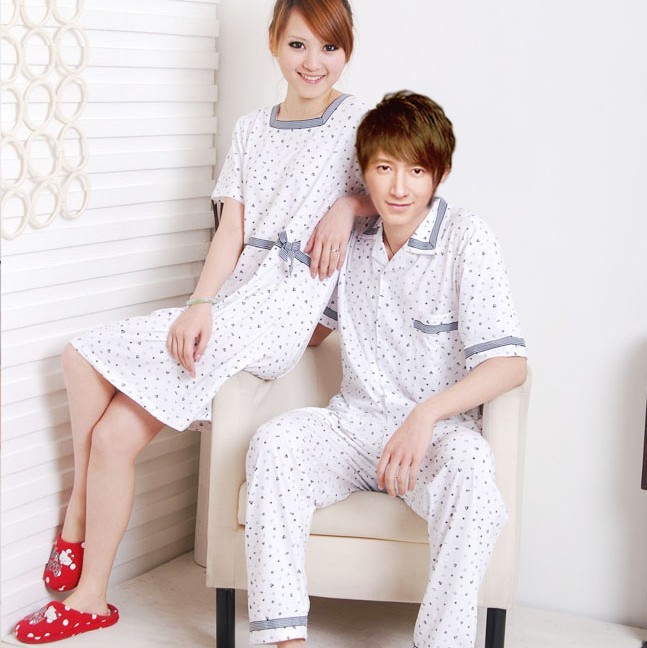 Free Shipping, Summer lovers sleepwear 100% cotton male women's lounge short-sleeve lounge set