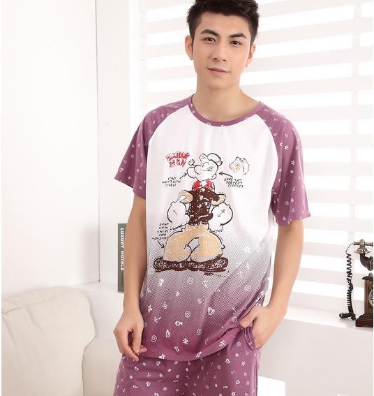 Free Shipping, Summer lovers sleepwear female summer male sleepwear 100% cotton cartoon short-sleeve lounge sleep set