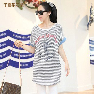Free shipping Summer maternity clothing clothes fashion stripe viscose short sleeve length t-shirt