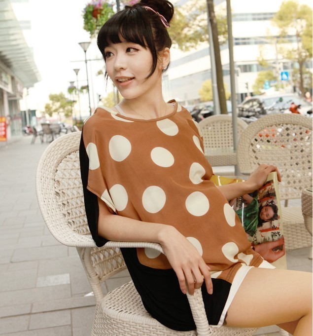 Free shipping Summer maternity clothing fashion big polka dot maternity short-sleeve T-shirt loose o-neck maternity top hm8035