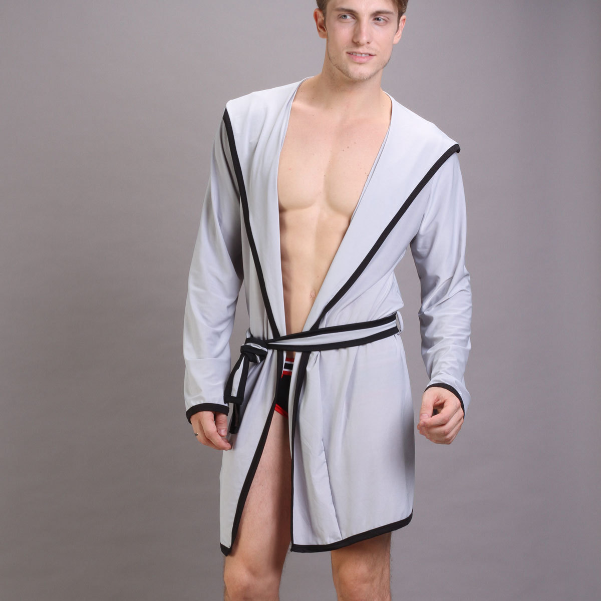 Free shipping summer men's bathrobe viscose sexy robe lounge men's loose long-sleeve satin sleepwear bathrobes