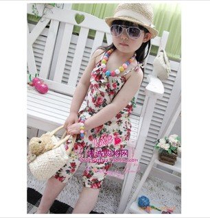 Free Shipping summer new hot sell Girls Pants Floral cotton Siamese Shorts,Conjoined twins pants,baby jumpsuit,girls jumpsuit