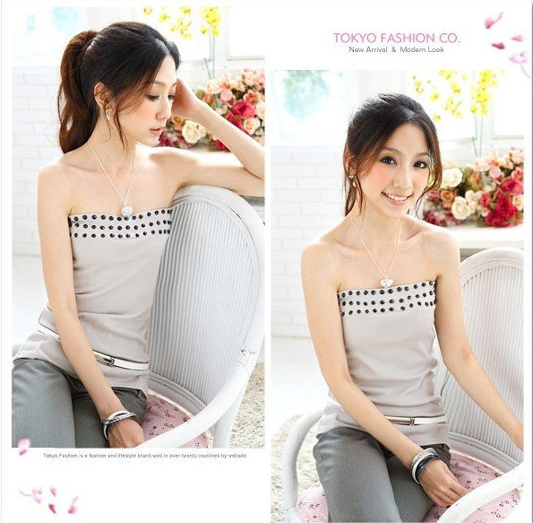 Free Shipping Summer New Womens Fashion Sexy  Strapless Off Shoulder Mini Tops Vest Gray 5 Colors Q528