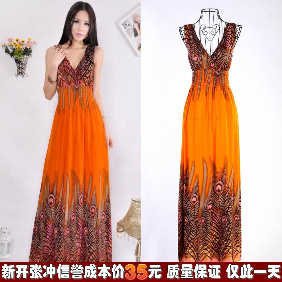 free shipping Summer slim ultra long paragraph one-piece dress bohemia style full dress skirt beach