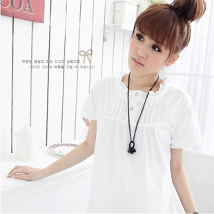 Free shipping Summer sweet ruffle collar maternity short-sleeve basic shirt basic shirt maternity top white black