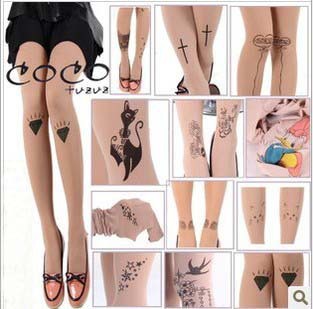 FREE SHIPPING summer Trendy Tattoo Pattern Temptation Sheer Pantyhose Tights Stockings Leggings High Quality