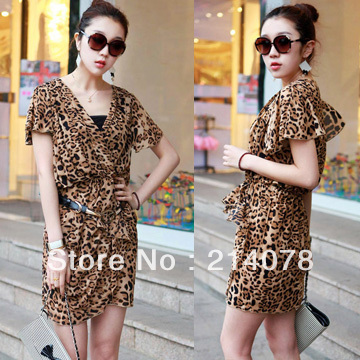 free shipping summer women fashion charming leopard print vintage loose smooth rayon dress