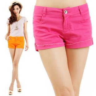 Free Shipping Summer women's curling wild leisure candy colored cotton ultra-low-waist shorts shorts