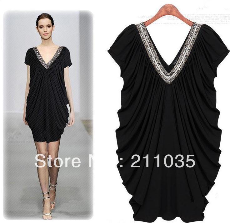 free shipping  summer women's plus size slim summer V-neck basic one-piece dress