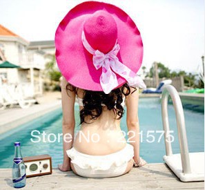 Free shipping summer women's strawhat sunbonnet large brim sun hat beach hat sunhat for Lady eaves edge can be folded