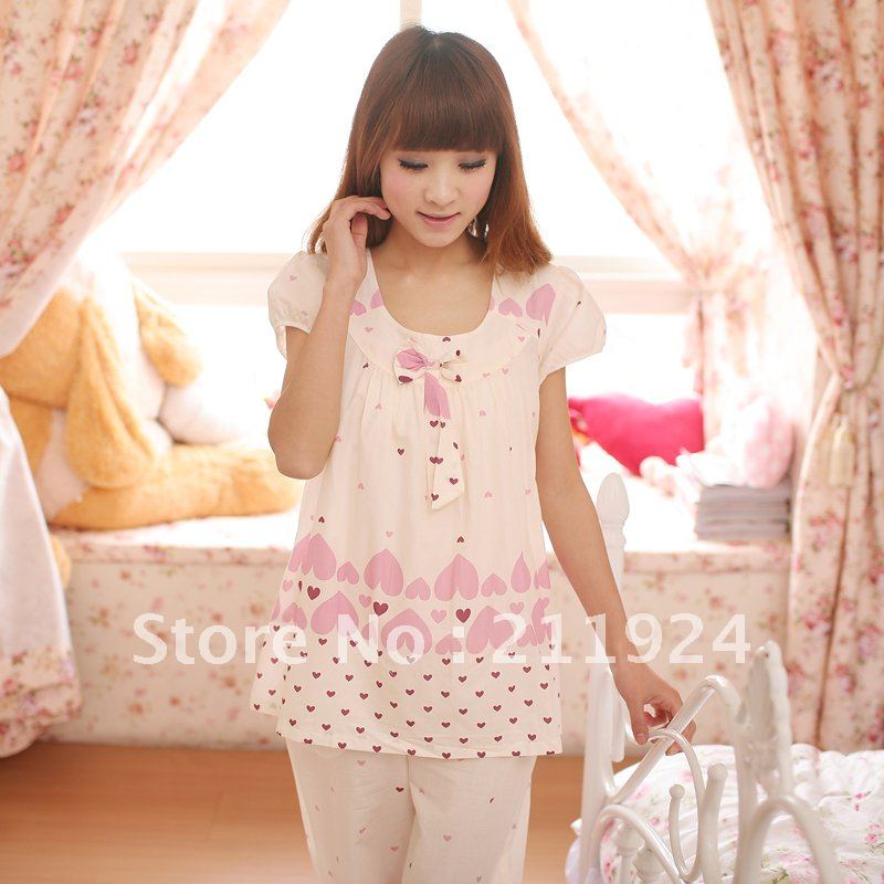 Free shipping Summer Women short-sleeve sleepwear princess woven 100% cotton fabric lounge 1285
